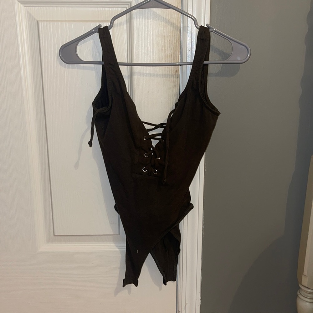 olive green cut out body suit